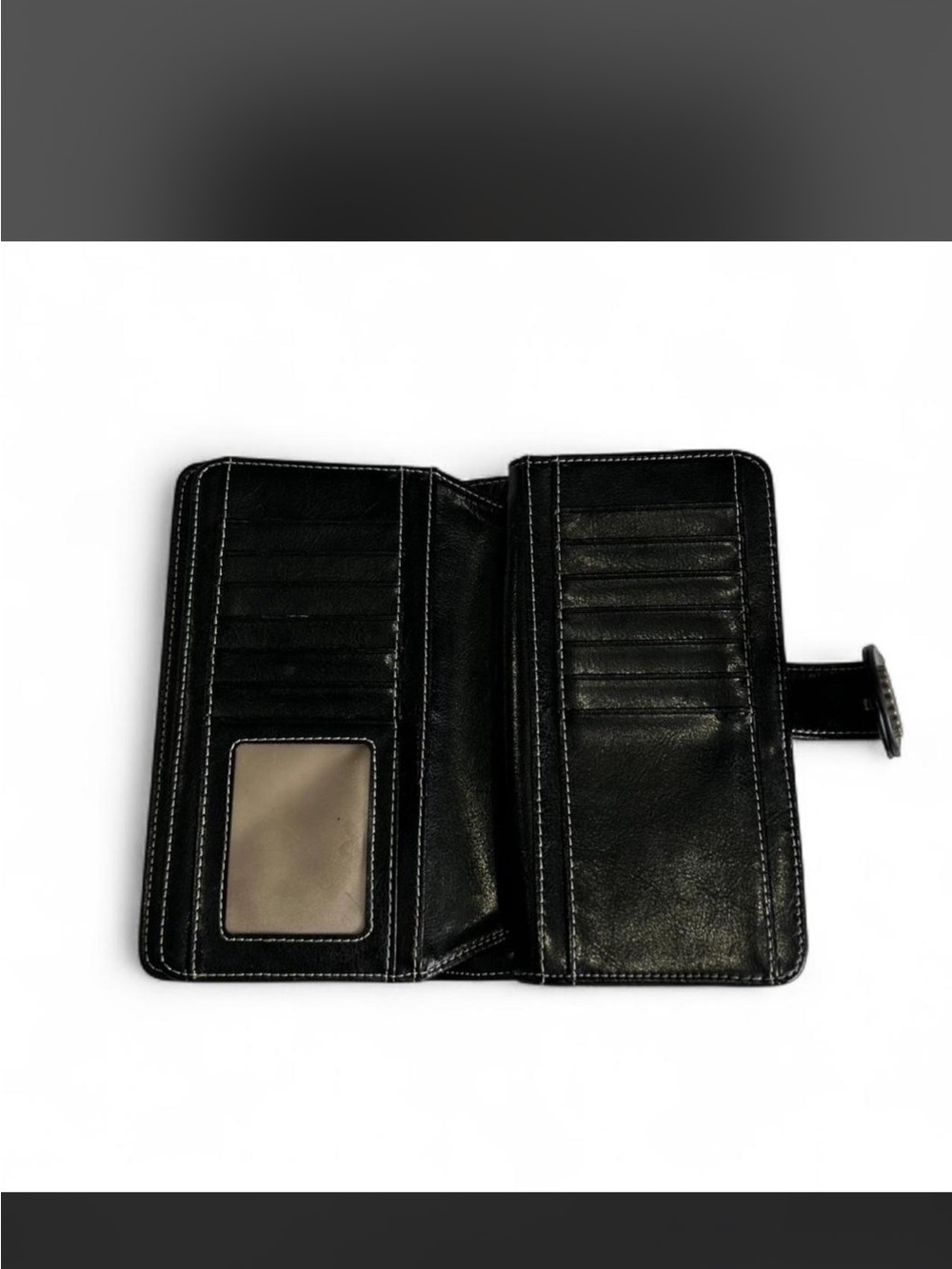 dEliA*s VTG Style Flower Power Black Leather White Stitching Multi-card Wallet - Picture 3 of 5